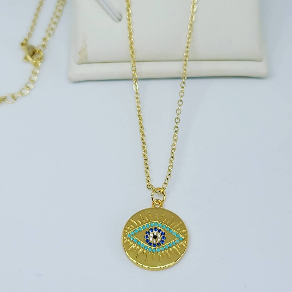Zirconia Evil Eye symbol Brass Pendant with a chain 🤩